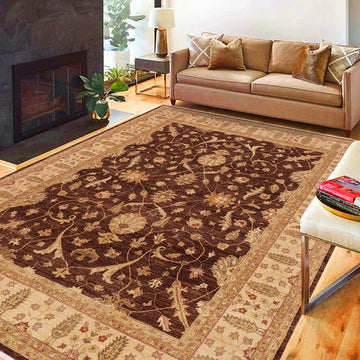 handmade Traditional Kafkaz Chobi Ziegler Brown Beige Hand Knotted RECTANGLE 100% WOOL area rug 9 x 11